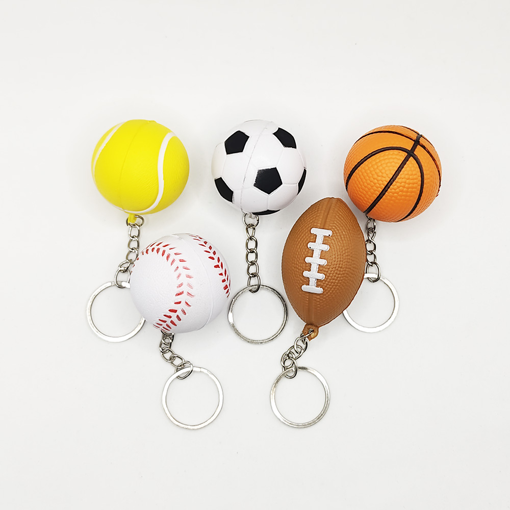 4cm Sports PU Stress Ball Keychain Basketball Football Tennisball Baseball Rugby Shaped Custom Logo Hand Grip Squeeze Keyring